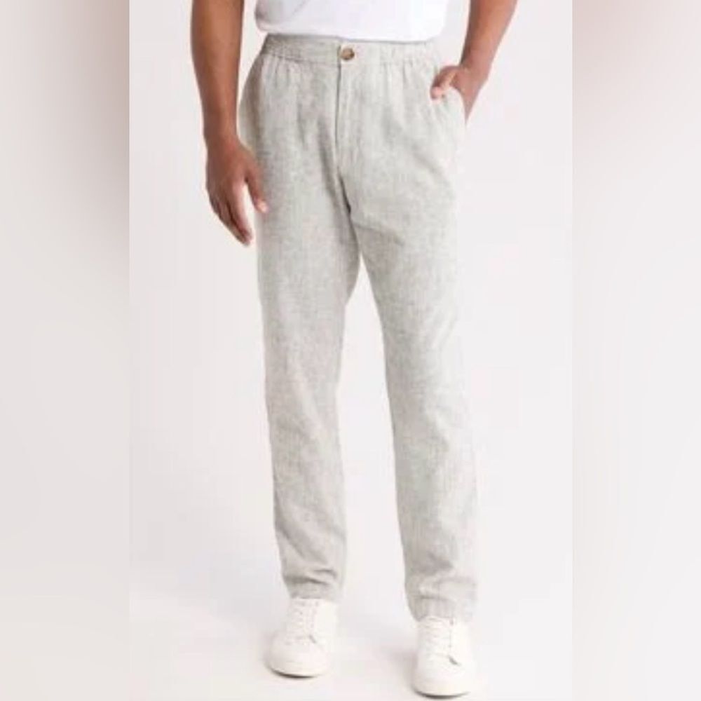 14th & Union Elastic Waist Linen Blend Trim Fit Pants Grey XL NWT